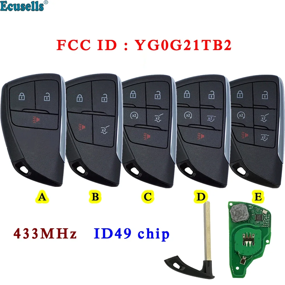 

3/4/5/6 Buttons Smart Remote Car Key Fob 433MHz ID49 Chip for Chevrolet Suburban Tahoe Buick GMC Yukon XL Denali YG0G21TB2