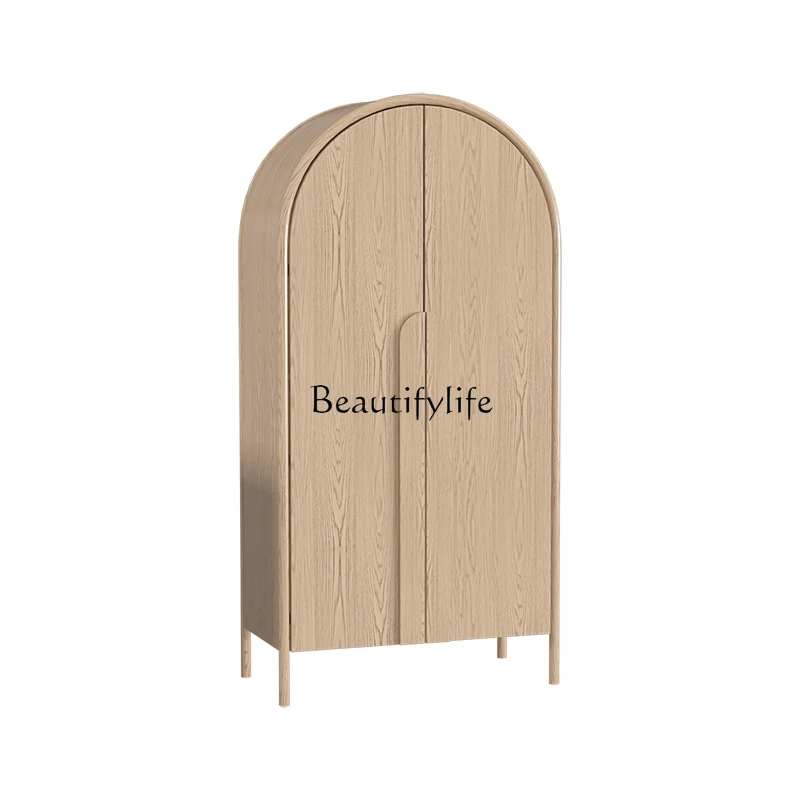 

Nordic simple solid wood double door wardrobe B & B log color storage arched wardrobe simple