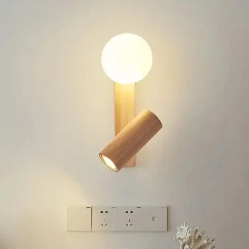 

Minimalist Rotatable Wooden Led Wall Lamp Reading Light Spotlight for Master Bedroom Bedside Hotel Living Room Indoor Lighting