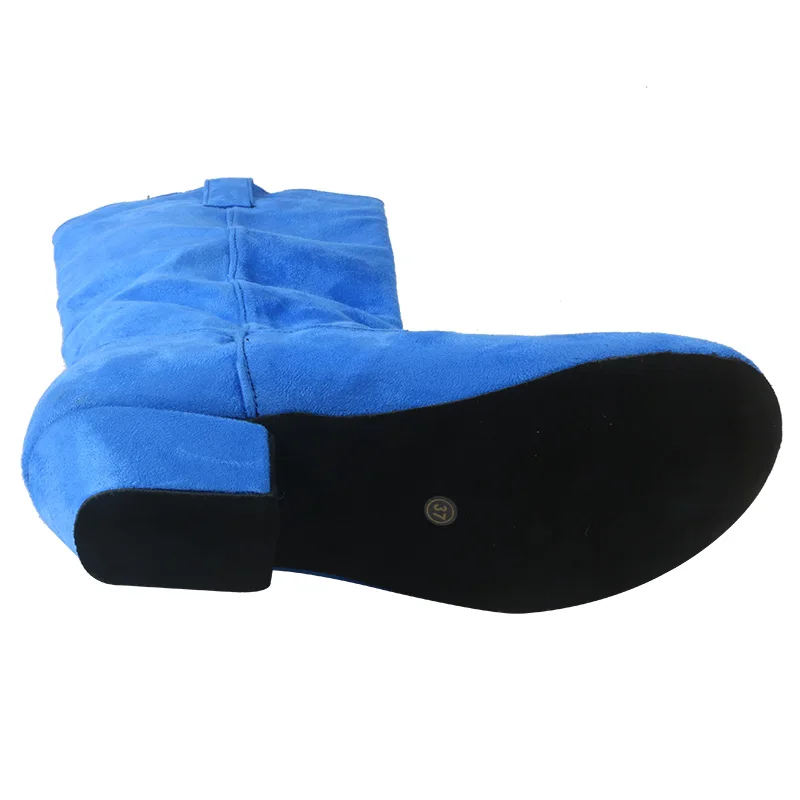 Talon personnalisé bleu ciel ligne bottes de danse semelle en daim sans fermeture éclair talon urbain 4CM femmes ligne de campagne bottes de danse