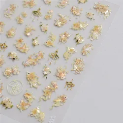 1pcs 5D Embossed Glitter Fish Nail Art Kawaii Stickers Pink Yellow Red Self-adhesive Transfer Nail Decorations Slider Decals DIY