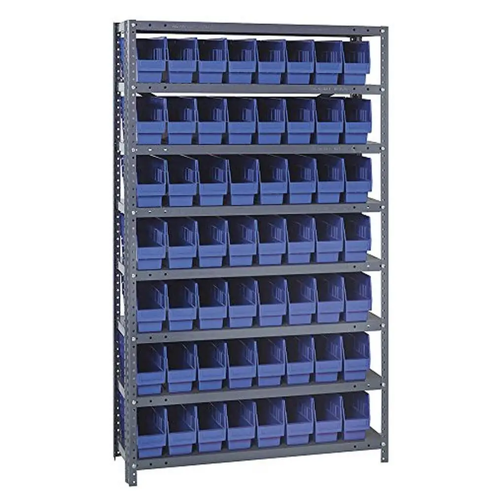 Heavy Duty Storage Shelving Unit with 8 Shelves and 56 Blue Bins