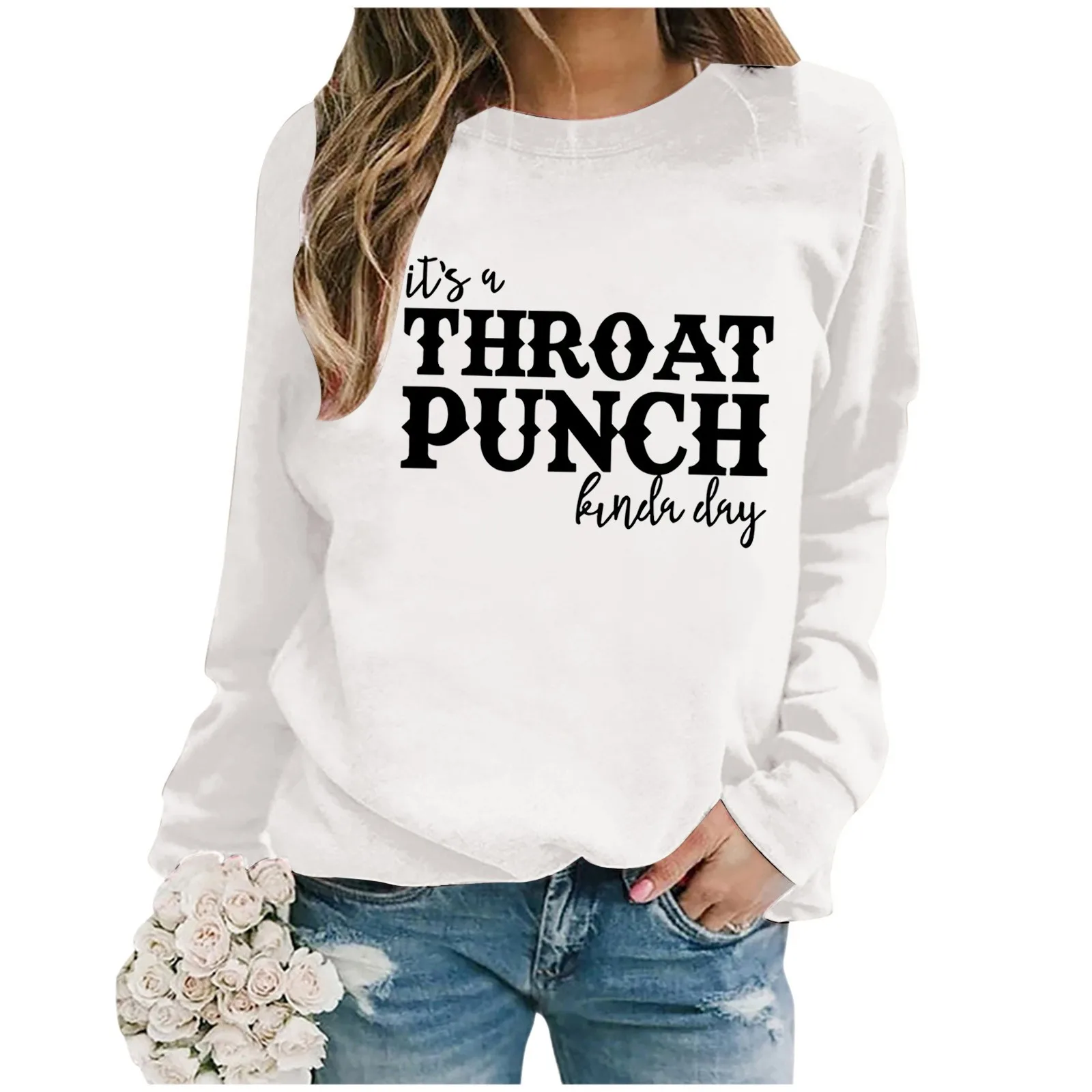 Mode Casual Effen Kleur Pullover Vrouwen Losse Pasvorm Met Lange Mouwen En Print Sweatshirt Met Ronde Hals En Casual Hoodie Tops