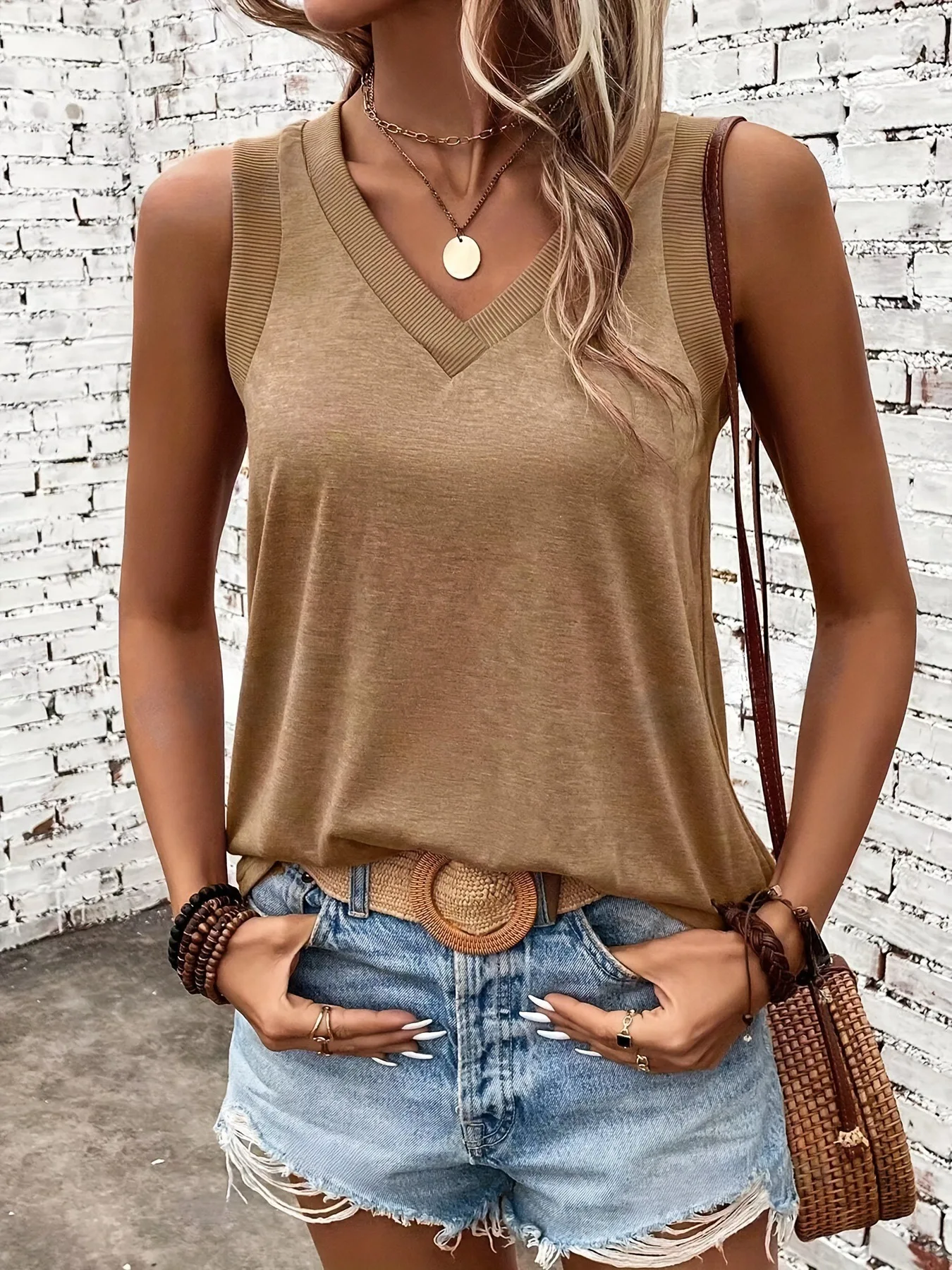 Women Summer Breathable Cotton Vest Loose V-Neck Sleeveless Comfortable T-Shirt