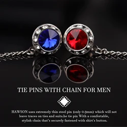 HAWSON Men's Tie Clip With Chain, Blue Red Crystal Tie Clip, Men's Jewelry Or Accessories For Memorial Day Valentine's Day