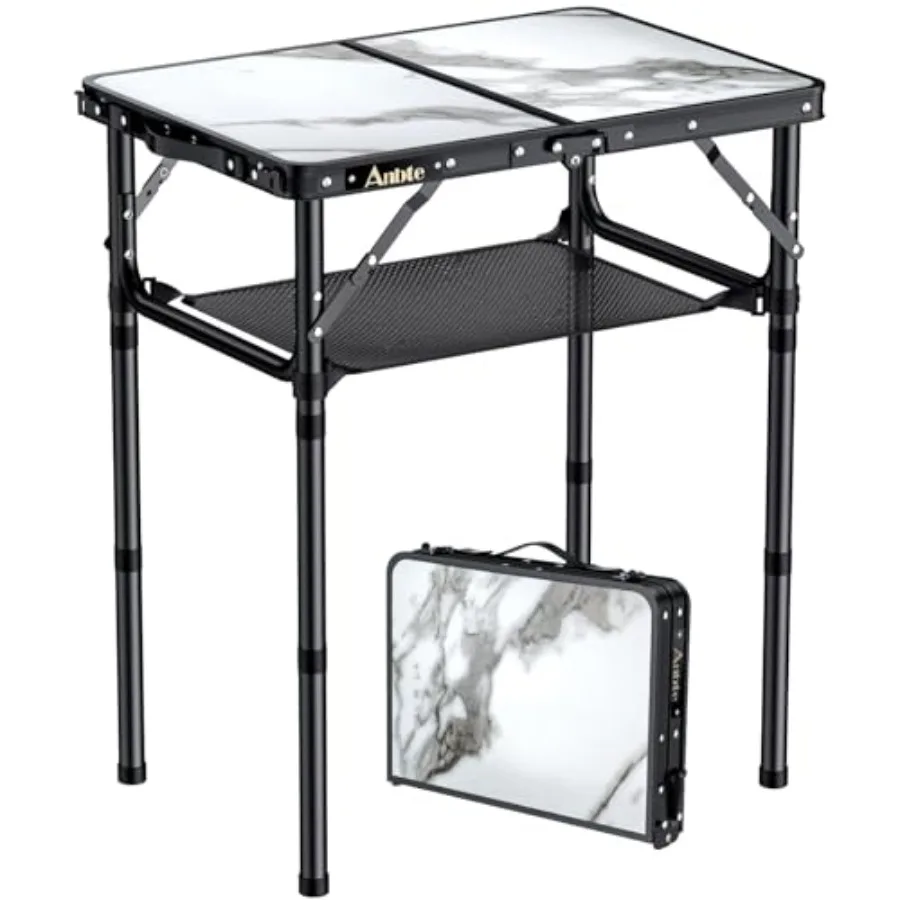 

Folding Camping Table with Storage Net, 3 Adjustable Height Max 27.5" Aluminum Small Folding Table, Portable Table with Carry H