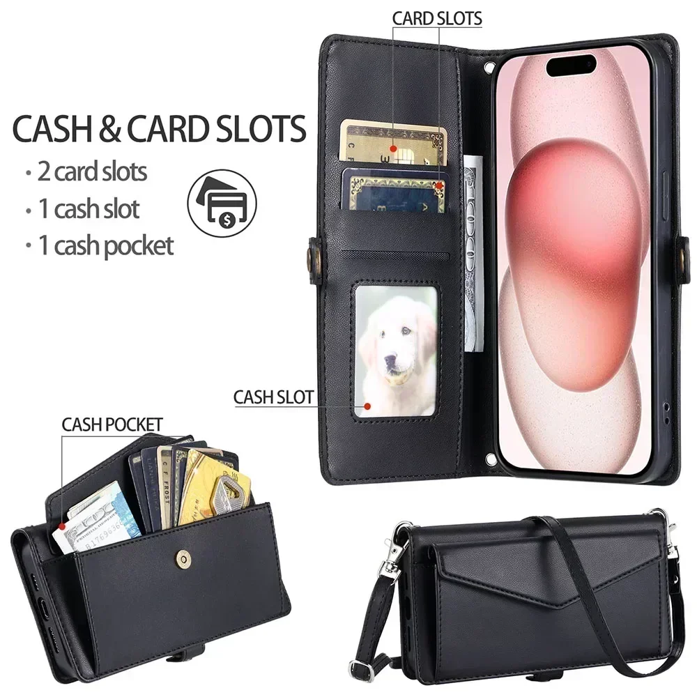 Multi Card Slots Case For Sony Xperia 1 VI 5 V 10 IV 1 II 5 III XZ XZ1 XA1 XA2 Cash Pocket Flip Phone Cover With Strap