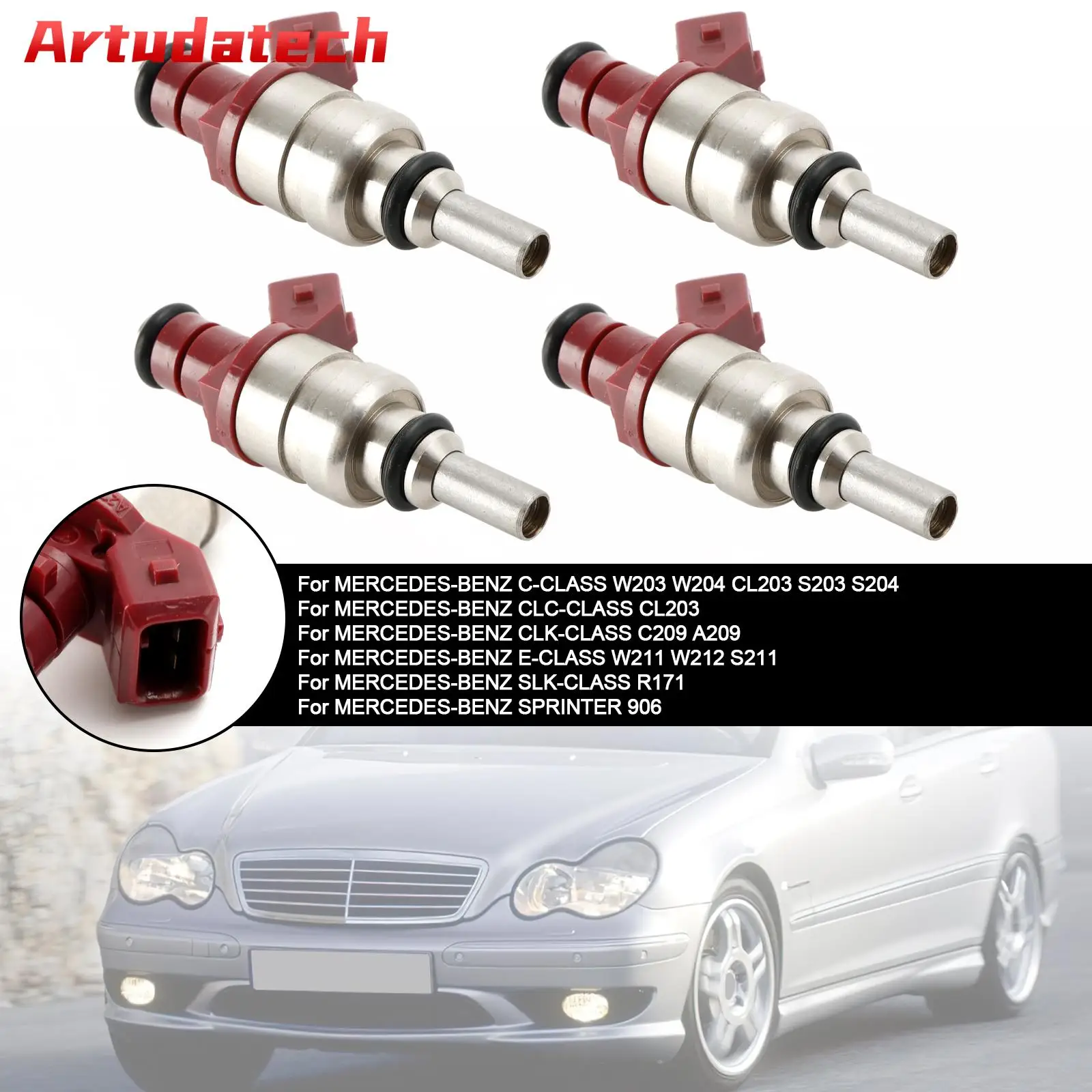 

Artudatech 4 шт. топливный инжектор A2710780023 подходит для Mercedes Benz C-класс, CLK-класс 1.8L