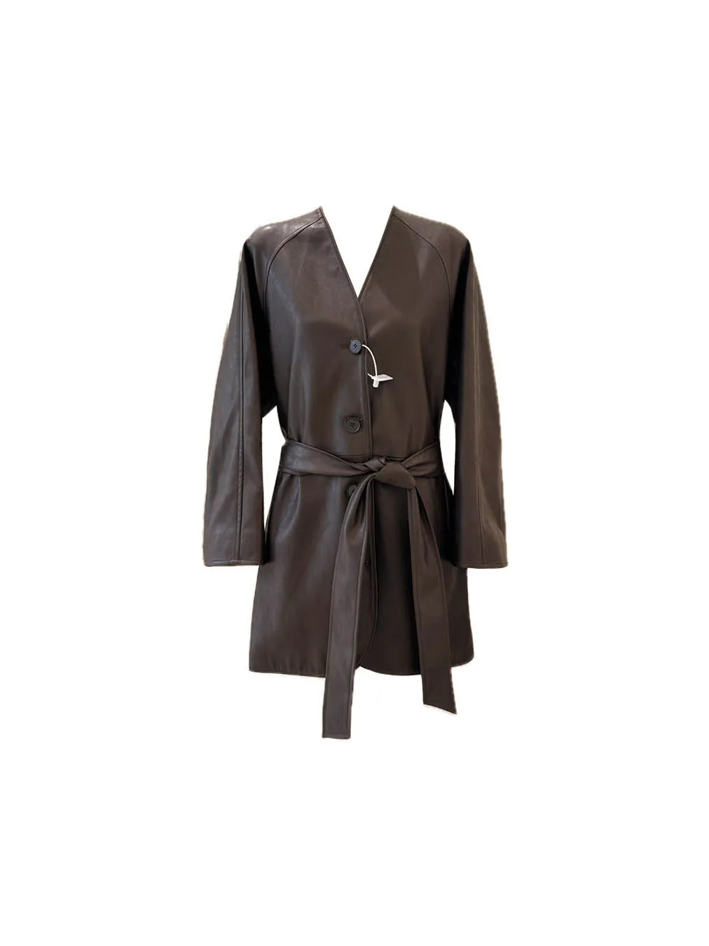 イーズ・ザ・ラベル ヴィンテージ風 クールカフェ ブラウンPUレザージャケット ベルト付き ミドル丈 カジュアルスタイル レディースコート 若者向け