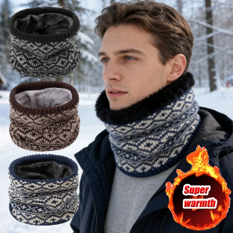 

Зимний вязаный шарф на флисовой подкладке, очень теплый утолщенный утеплитель для шеи для занятий спортом на открытом воздухе, холодная погода, ветрозащитный плюшевый чехол для лица