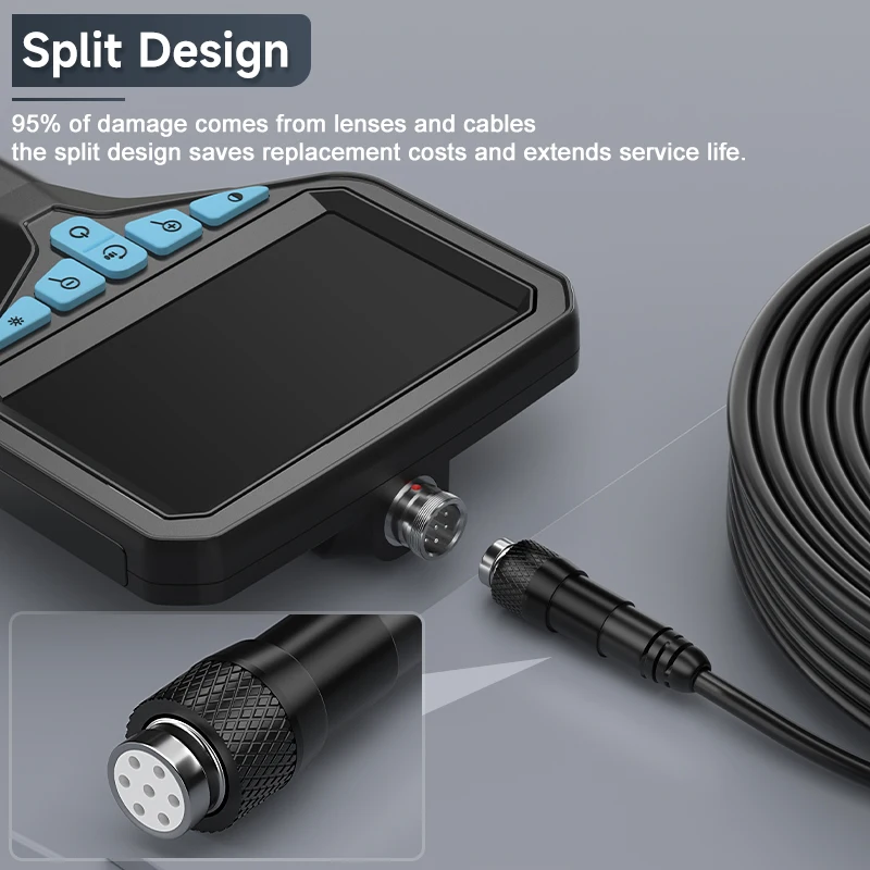 كاميرا 4.3 بوصة IPS Borescope 1080P 8 مللي متر تصميم قابل للفصل IP67 2-100 متر كاميرا فحص كابل صلب لآلات الأنابيب