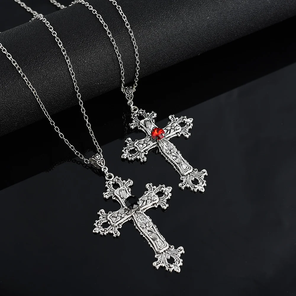 Y2K Punk Crystal Cross Pendant Necklace For Women Men Gothic Clavicle Chain Choker Necklaces Aesthetic Jewelry Bijoux Party Gift