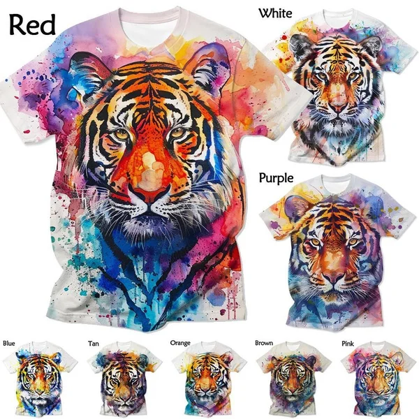 

Summer Fashion Funny Personality Colorful T-shirt New Animal Print T-shirt Short-sleeved