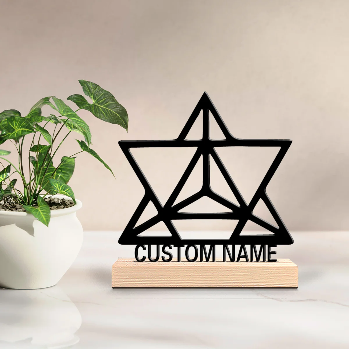 1pc Terror Personalized Custom hexagram Metal Statues Wooden Base Lighting for Office Workshop Modern Rustic Steampunk Themes