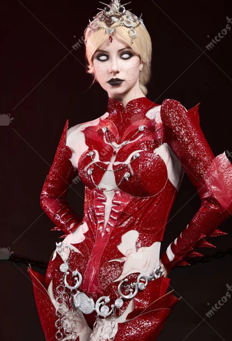 

Miccostumes Women's Costume Orinn Cosplay Costume Red Suit and Hand Accessory and Waist Chain