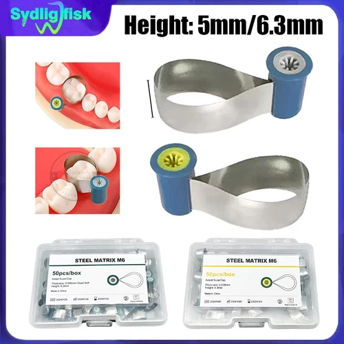50 Uds nuevas bandas de matriz Dental altura 5mm bandas de matriz de forma anatómica contorneadas de doble cara tipo perilla matriz de acero inoxidable
