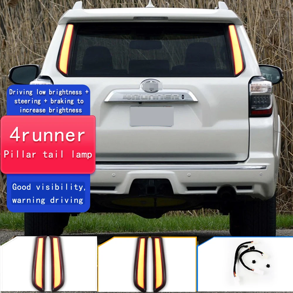 2Pcs LED Bumper Light Rear Fog Lamp Brake Light Dynamic Turn Signal Pillar Light For Toyota 4 Runner 4Runner 2010-2020 2021 2022