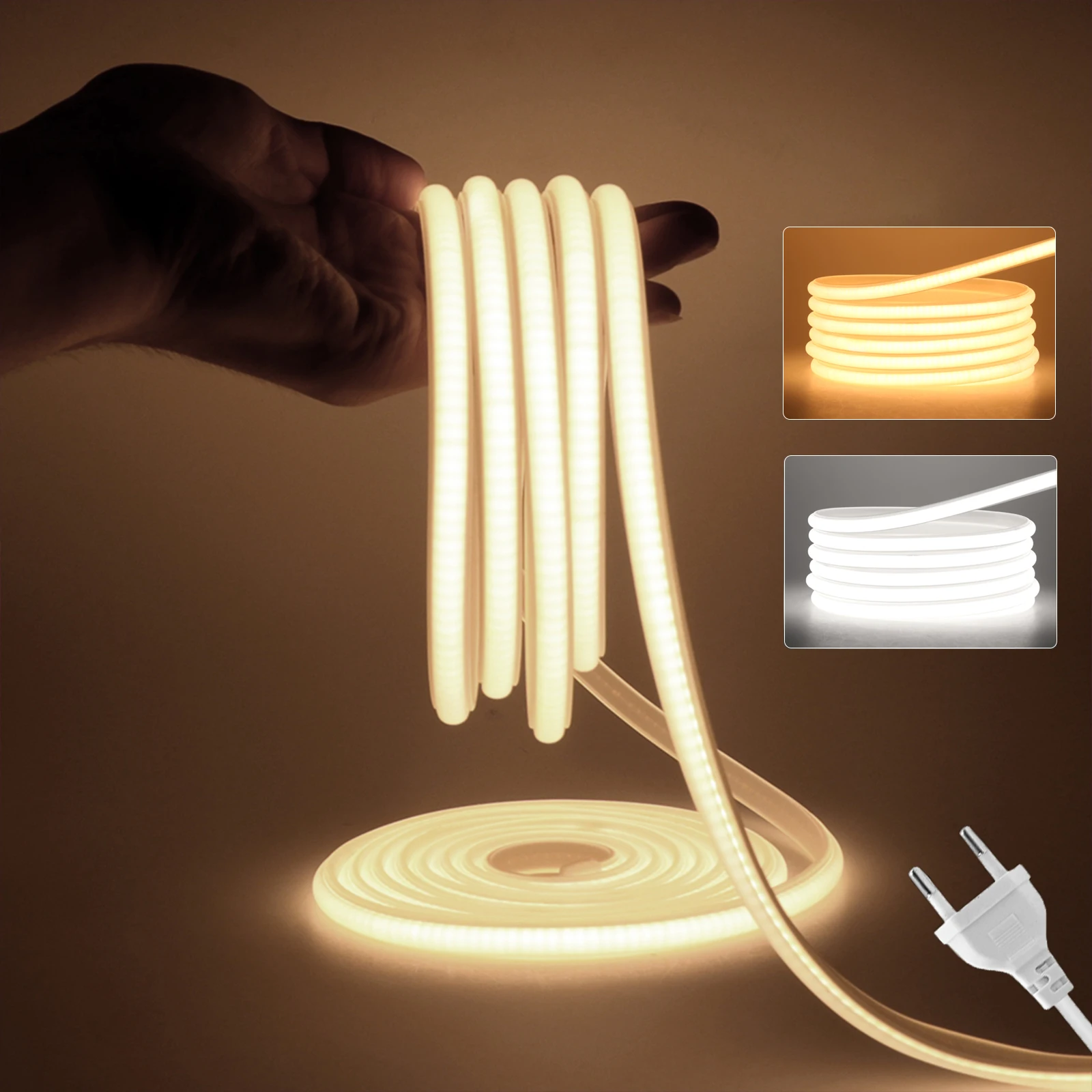 

High Bright COB LED Strip Light 220V Neon Tape Flexible 288 LEDs/M Kitchen Lamp Waterproof Garden Outdoor Lamp Room Decoration