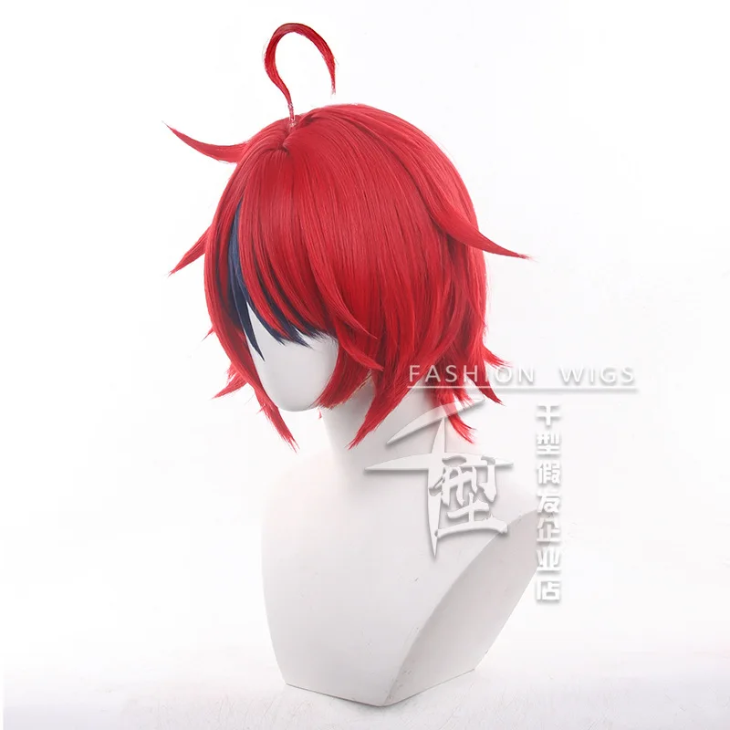 Anime sumino takumi peruca cosplay vermelho misturado azul escuro 28cm perucas curtas resistente ao calor trajes de cabelo sintético anime cosplay perucas