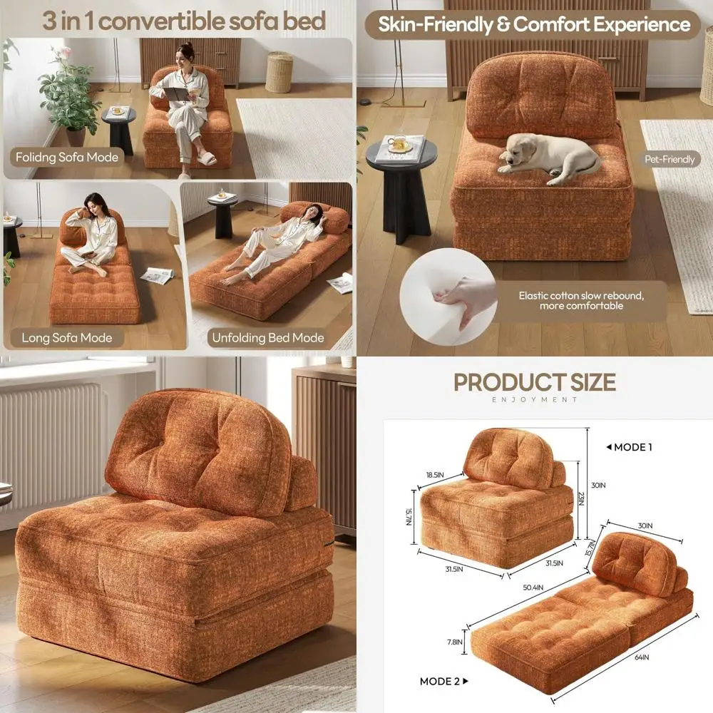 

Amber Brown Velvet Sofa Bed, Comfortable Couch for Adults, Ideal for Home Lounge and Gaming, Versatile Living Room Furniture