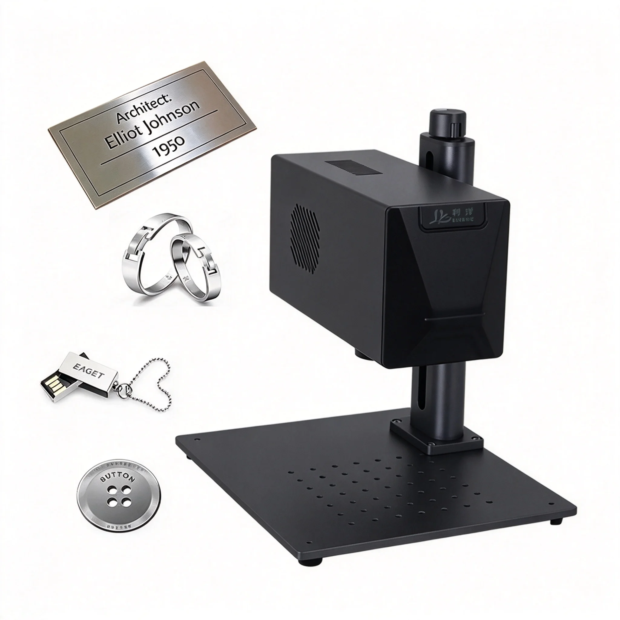 LY mini Desktop Fiber Laser Marking Machine Upgrade Rotation Axis Rolling Roller Axis 20W Metal Engraving Machine