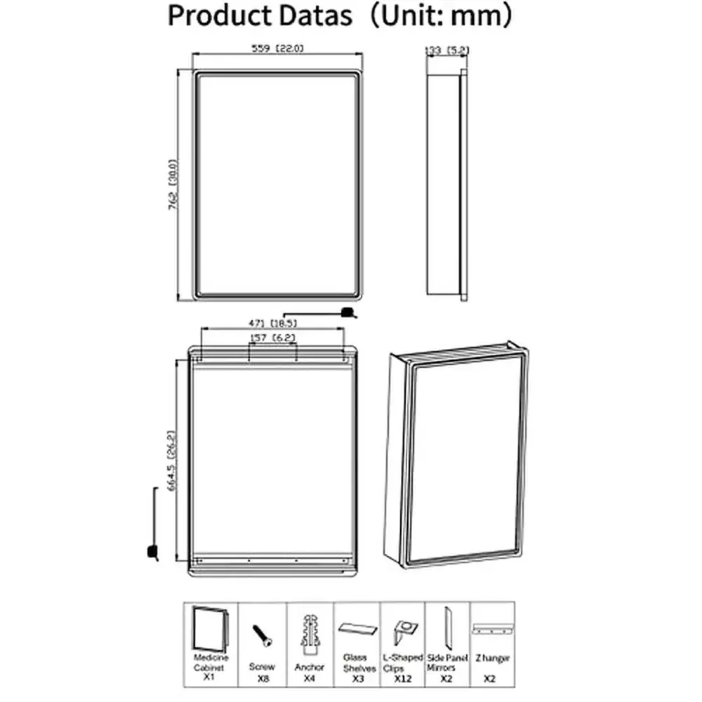 Recessed/Surface Wall-Mounted Bathroom Cabinet Aluminum Alloy Medicine Cabinet with Mirror Organize Daily Items Rust-Free Finish