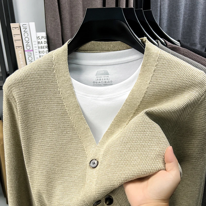 

Оригинальный брендовый мужской вязаный кардиган, пальто, осень-зима, новый однотонный простой свитер, повседневная универсальная удобная мужская одежда
