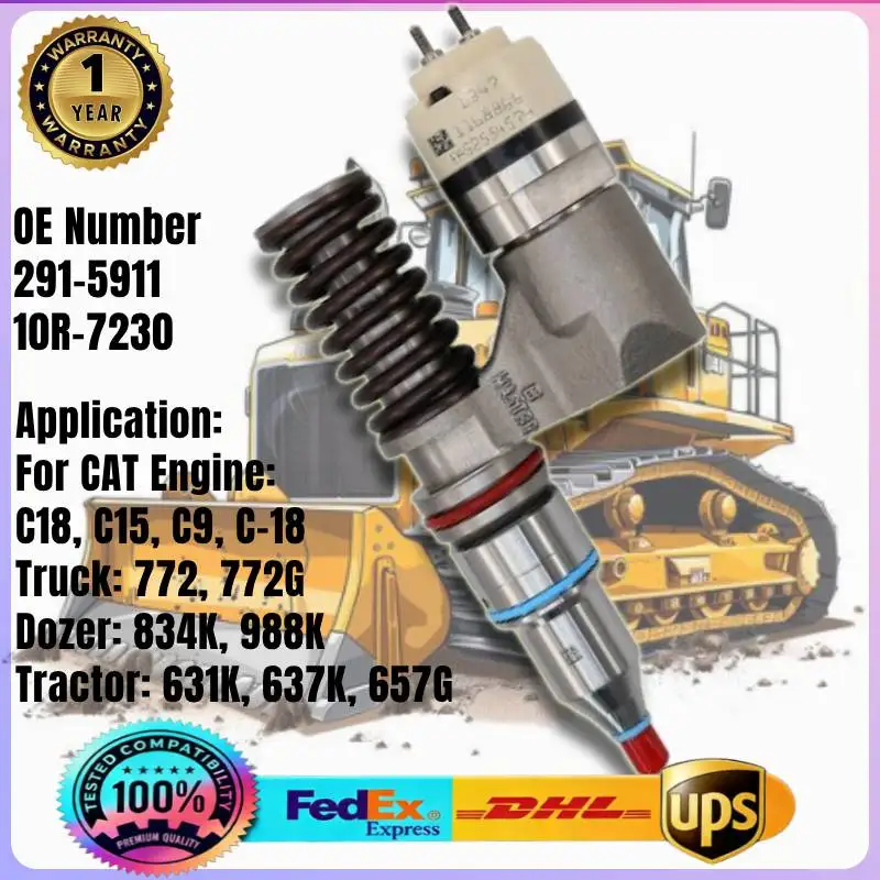 

291-5911 10R-7230 Common Rail Fuel Injector 2915911 10R7230 for CAT Engine C18 C15 C9 Tractor 631K 637K 657G Truck 772 772G