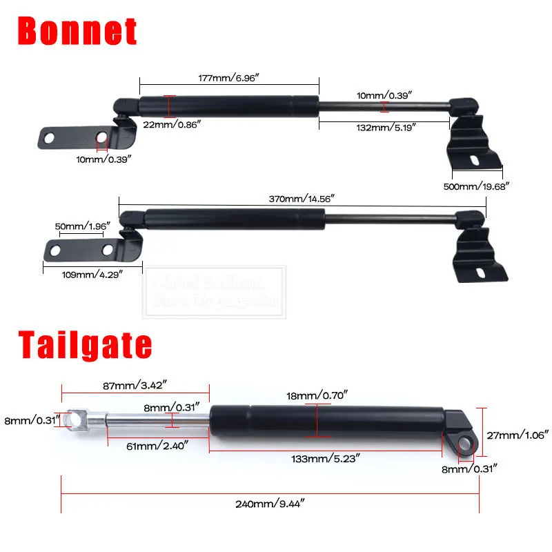 Front Bonnet & Tailgate Gas Lift Support Struts Bars For Toyota Hilux Vigo SR5 2005 2006 2007 2008 2009 2010 2011 2012 2013 2014