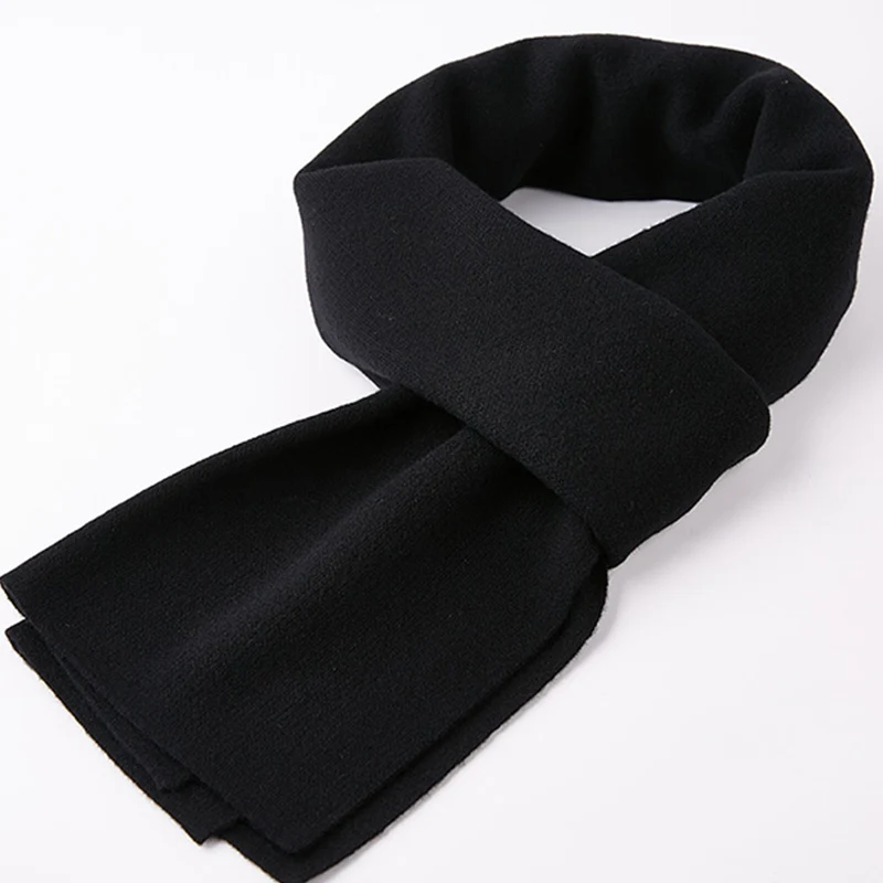 Red Black 100% Wool Fleece Knitted Solid Color Scarf Shawl Luxury Brand Designer Style Winter Warm Men Soft Cashmere Scarves