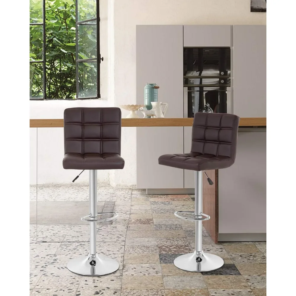 Bar Stool Conjunto de 2 Barstools Modernos, Contra Altura, Giratória, Altura Ajustável, Couro PU, Cadeiras de Bar