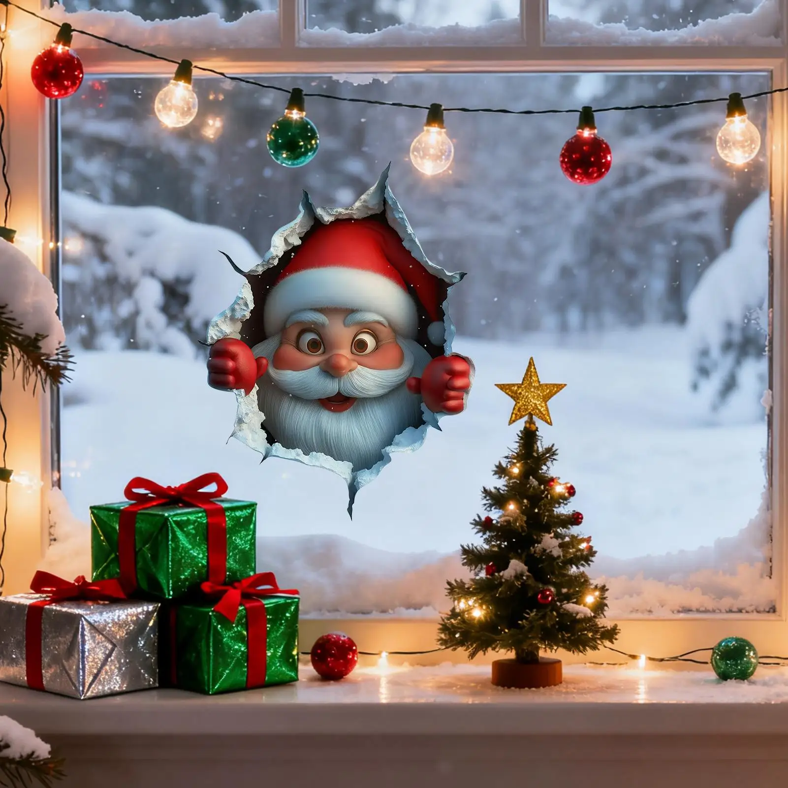 Christmas Wall Stickers Breaking Santa Claus Cute Cartoon Decals Christmas Wall Decorations for School Class Room Study Room