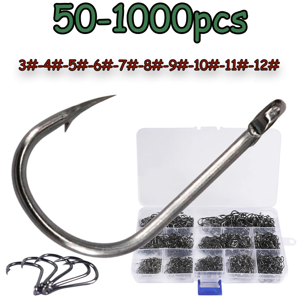 50-1000PCS With Box Fish Hook Set High Carbon Steel All for Fishing Tools Hirisi Carp Fishing Accessories Sets Goods Items Hooks