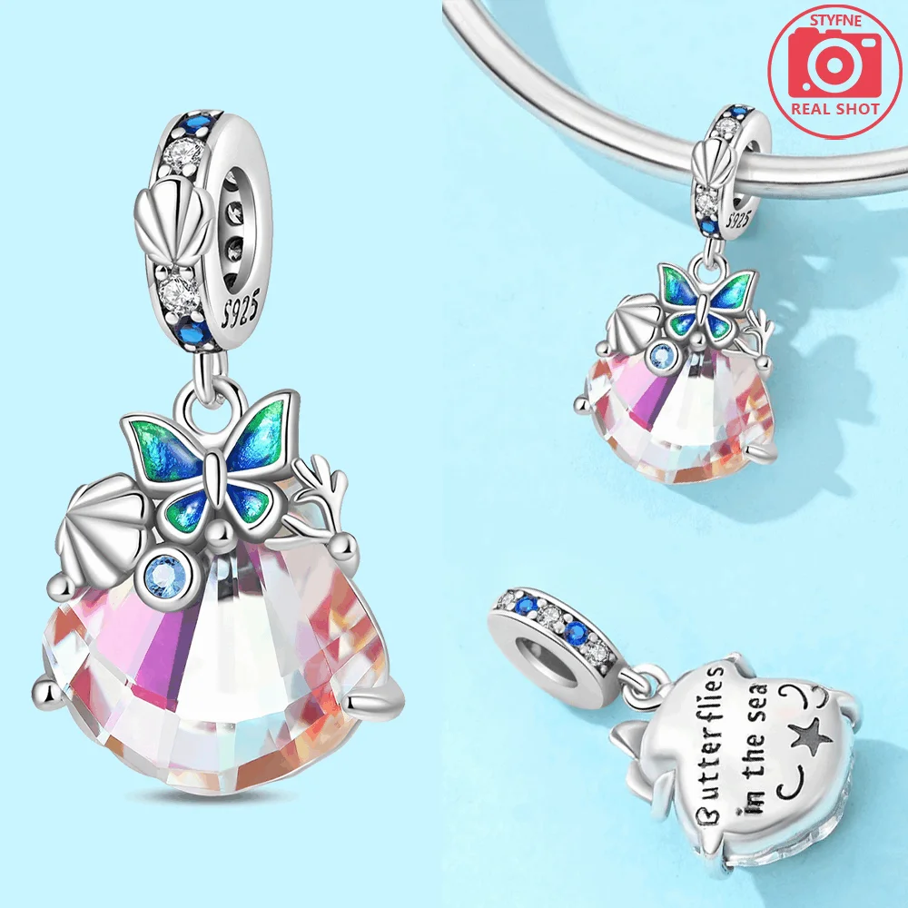925 Sterling Silver Shell Butterfly Charms Beads Fit Original Bracelets Bag Keychain Earring Pendant Diy Women Jewelry Gift