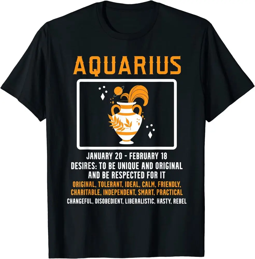 Aquarius January February Zodiac Sign T-Shirt Summer Tees Cotton Luxury brand vintage oversized