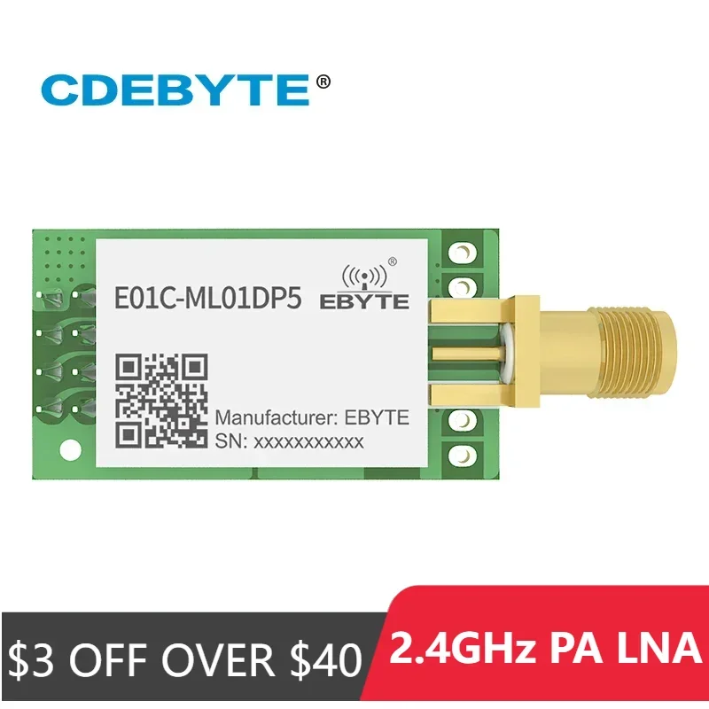 2.4ghz si24r1 pa lna rf spi módulo 100mw 20dbm E01C-ML01DP5 cdebyte 2.5km transmissor e receptor sem fio de longa distância nrf24l01 +