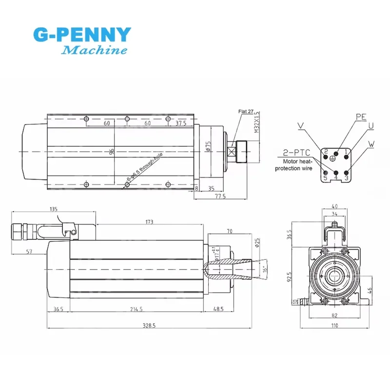 G-Penny 4kw ER25 220V/380V Air Cooled CNC Spindle Motor Kit with Bearing 18000rpm Milling Application