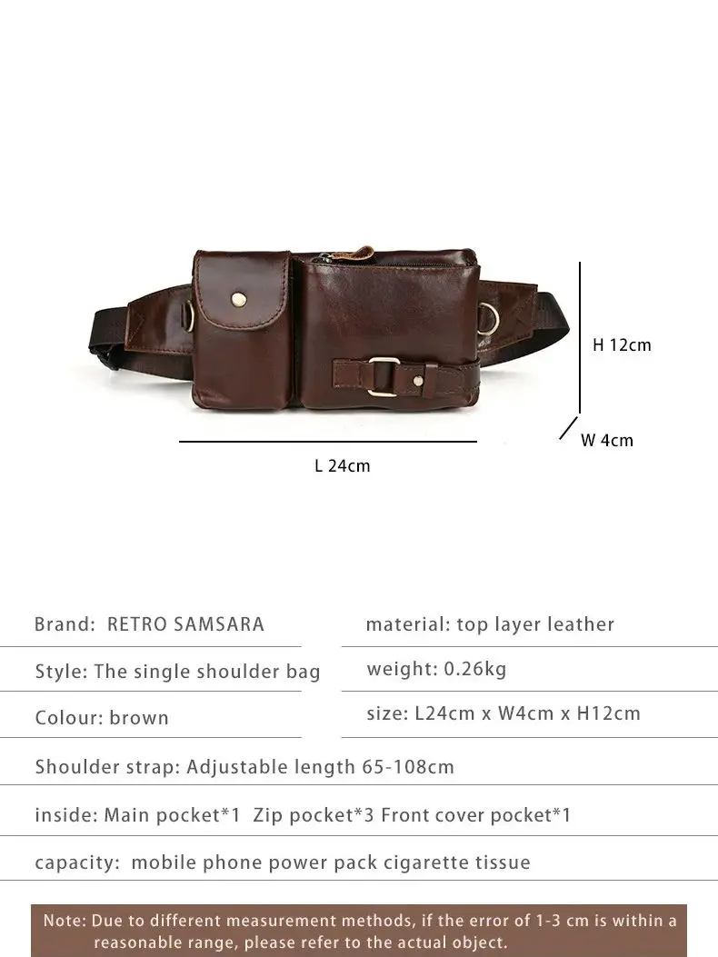 Vintage Men\'s Genuine Leather Chest Bags Fanny Pack Outdoor Travel Sports Men Waist Bag Small Crossbody Shoulder Bag Chest Packs