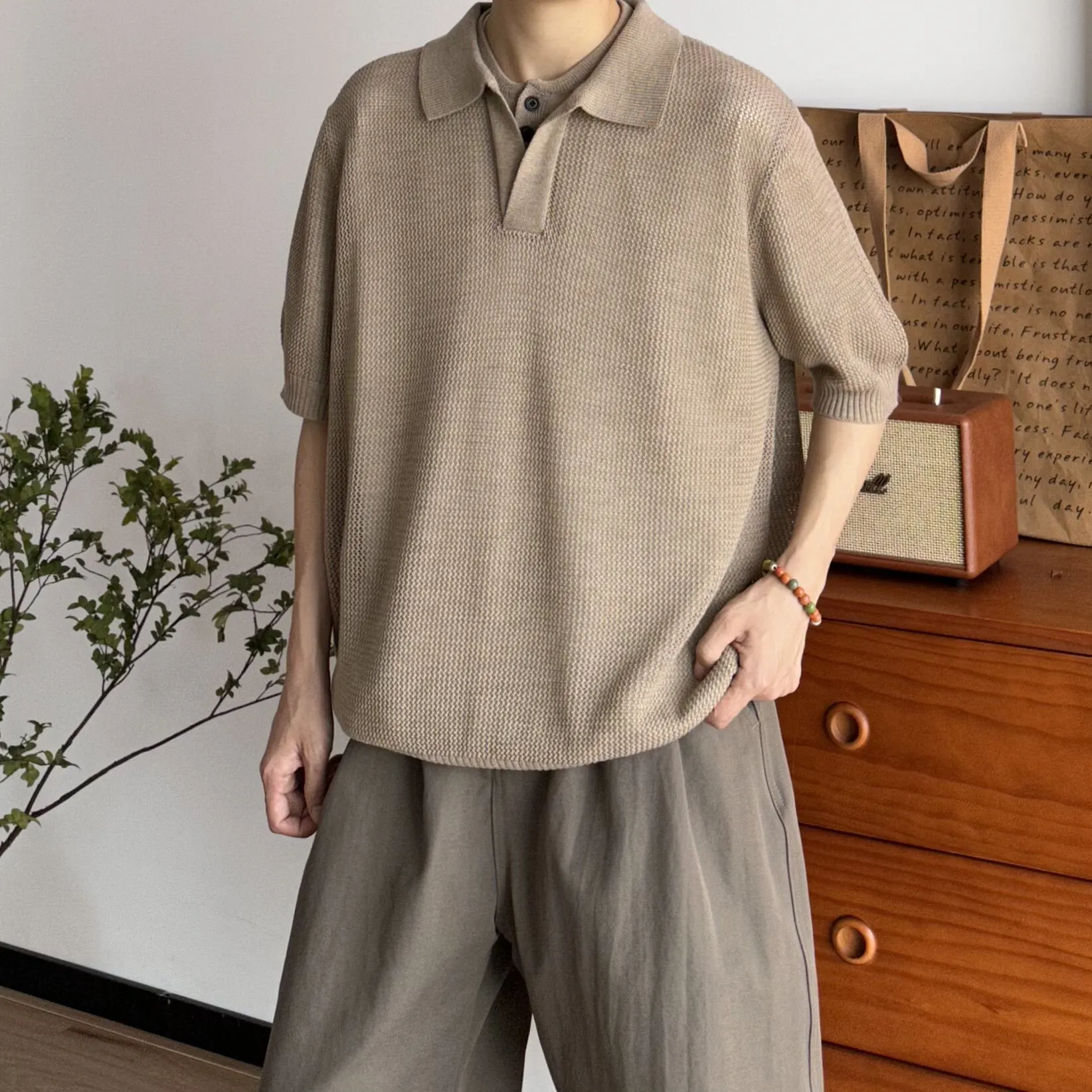 Soft Breathable Knitted Polo Shirt Summer Casual Style Short Sleeve Double Collar Flip Collar Half Sleeve Cotton Polyester Blend