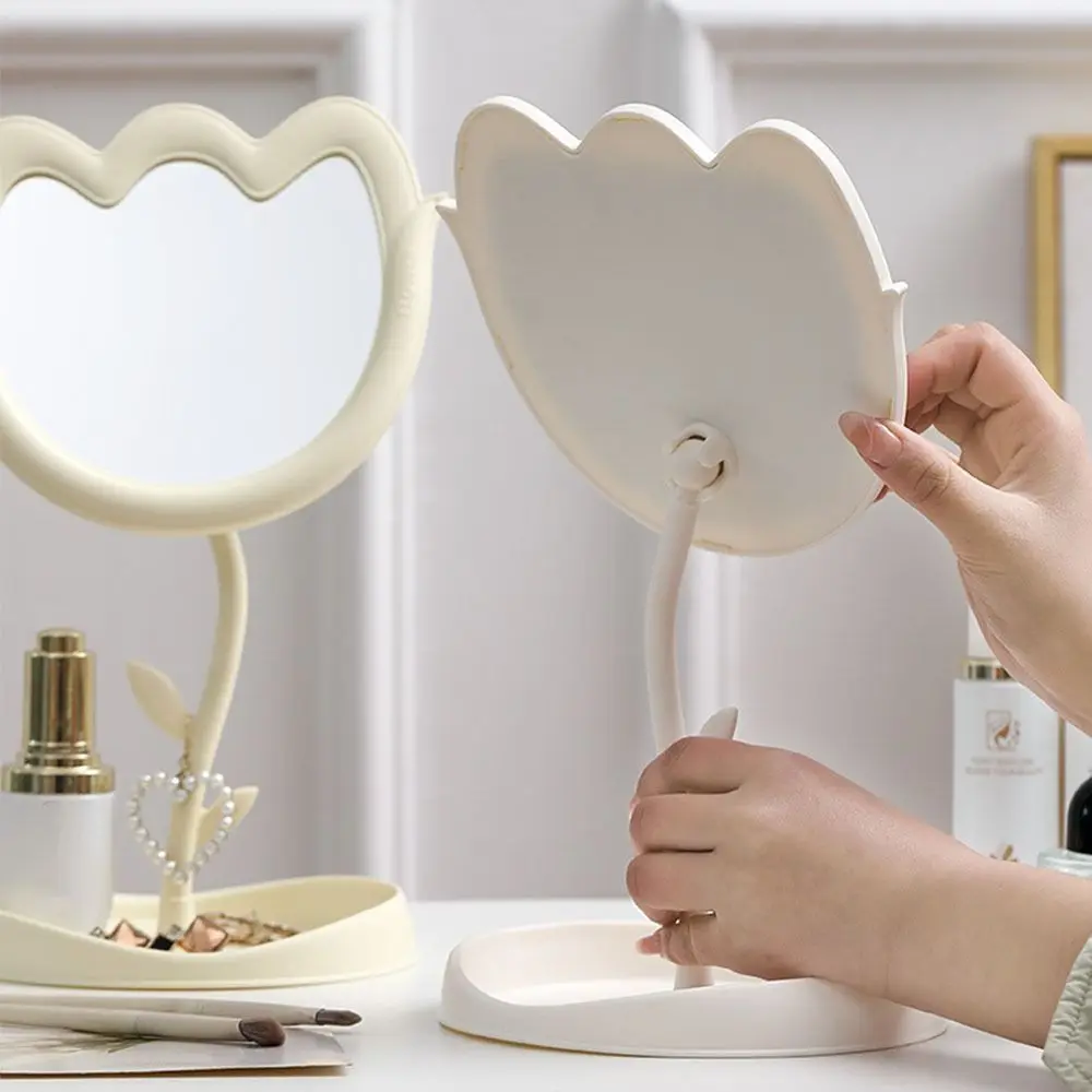 Afneembare tulpbloem make-upspiegel multifunctioneel met sieradenopslag make-upspiegels woondecoratie verstelbare hoek