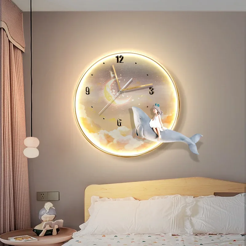 Children's room decorative painting cartoon cute girl room hanging  bedside warm with time cock creative lamp