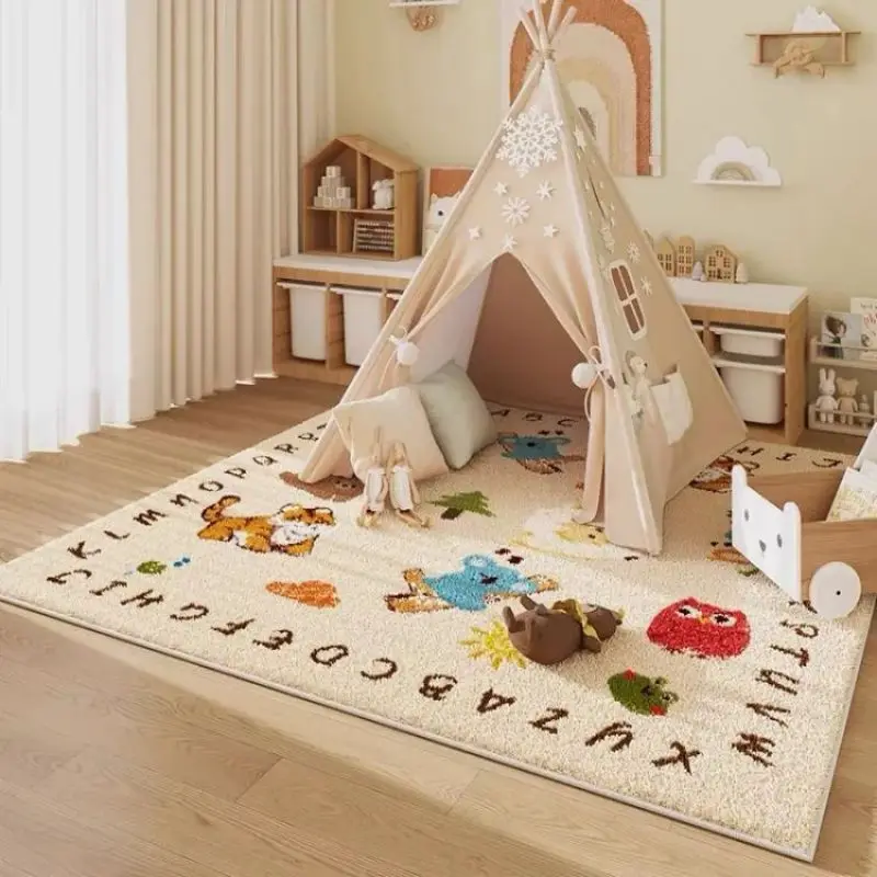 Vikama Creme Cartoon niedlichen Imitation Kaschmir Teppich Familie Kinderzimmer rutsch feste Matratze Schlafzimmer Baby kriechende Decke Teppich