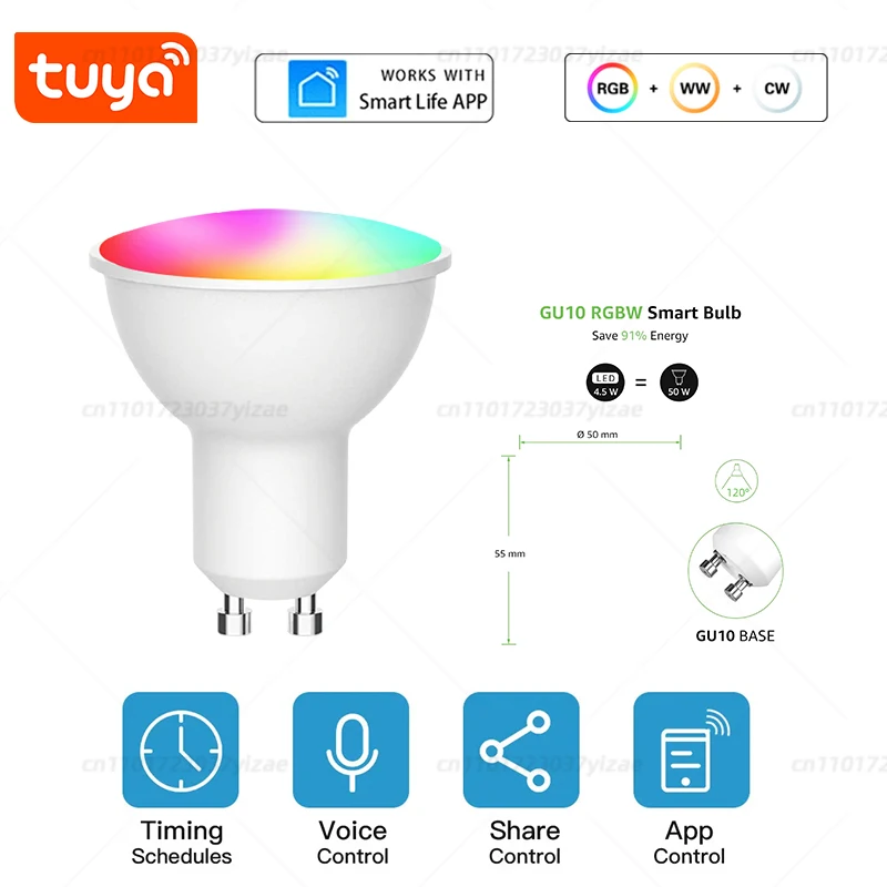 Tuya WiFi GU10 LED 85-265V Spotlight Smart Light Bulb Dimmable 1-100% Lamps Smart Life App Control Works with Alexa Google
