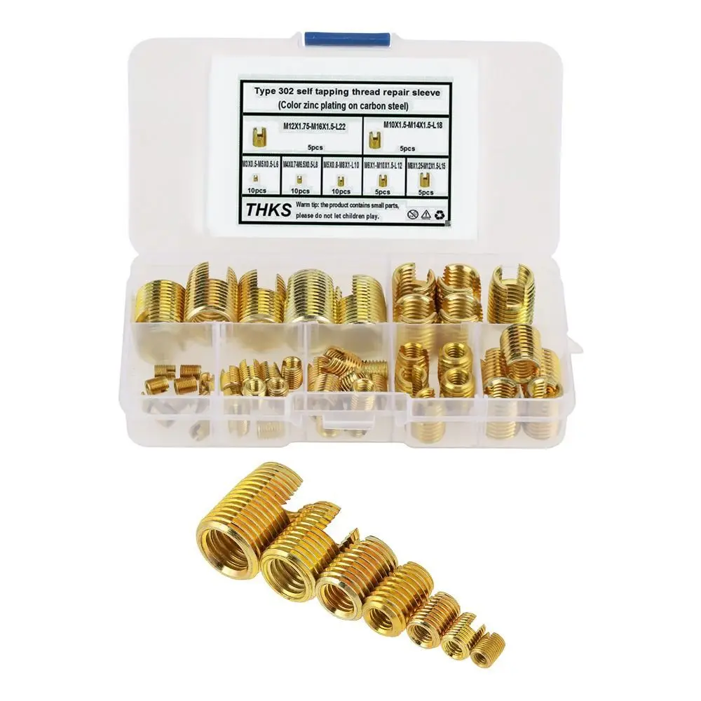 Afbeelding 3: 50 Stuks Messing Zelftappende Inserts Goud Storage Case Schroefdraad Inserts Kit M3-M12 Koolstofstaal Messing Ingelaste Draad Inserts