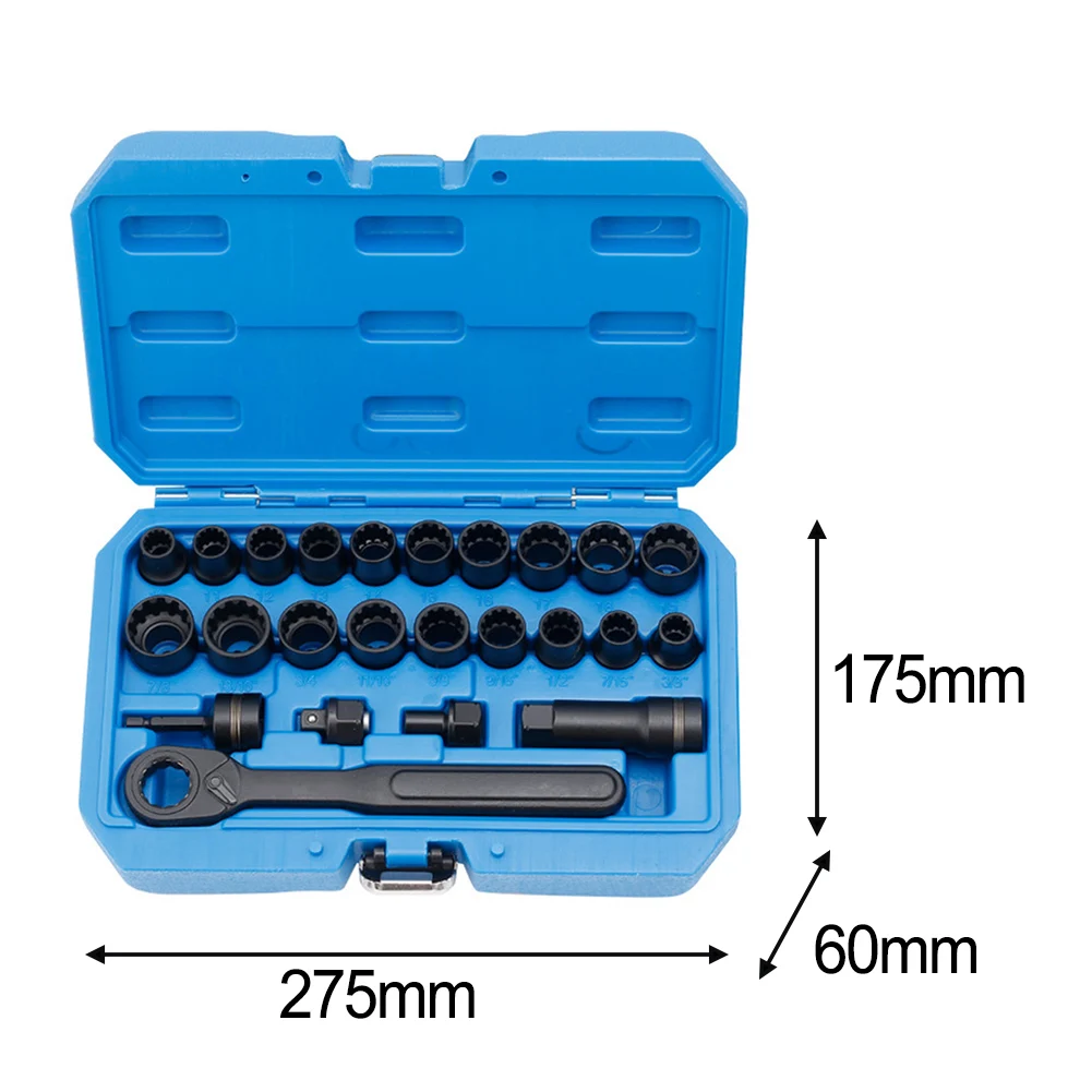 24 Piece Pass Through Socket Wrench Set Metric 10-19mm Inch 3/8-7/8 Ratchet Hollow Sleeve For Auto Repair And Home Projects