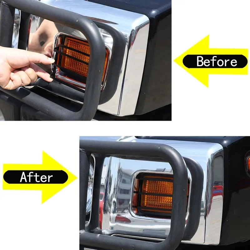 

2Pcs Stainless Steel Black For 2003-2009 Hummer H2 Car Styling Front Bumper Turn Signal Lampshade Sticker Car Accessories