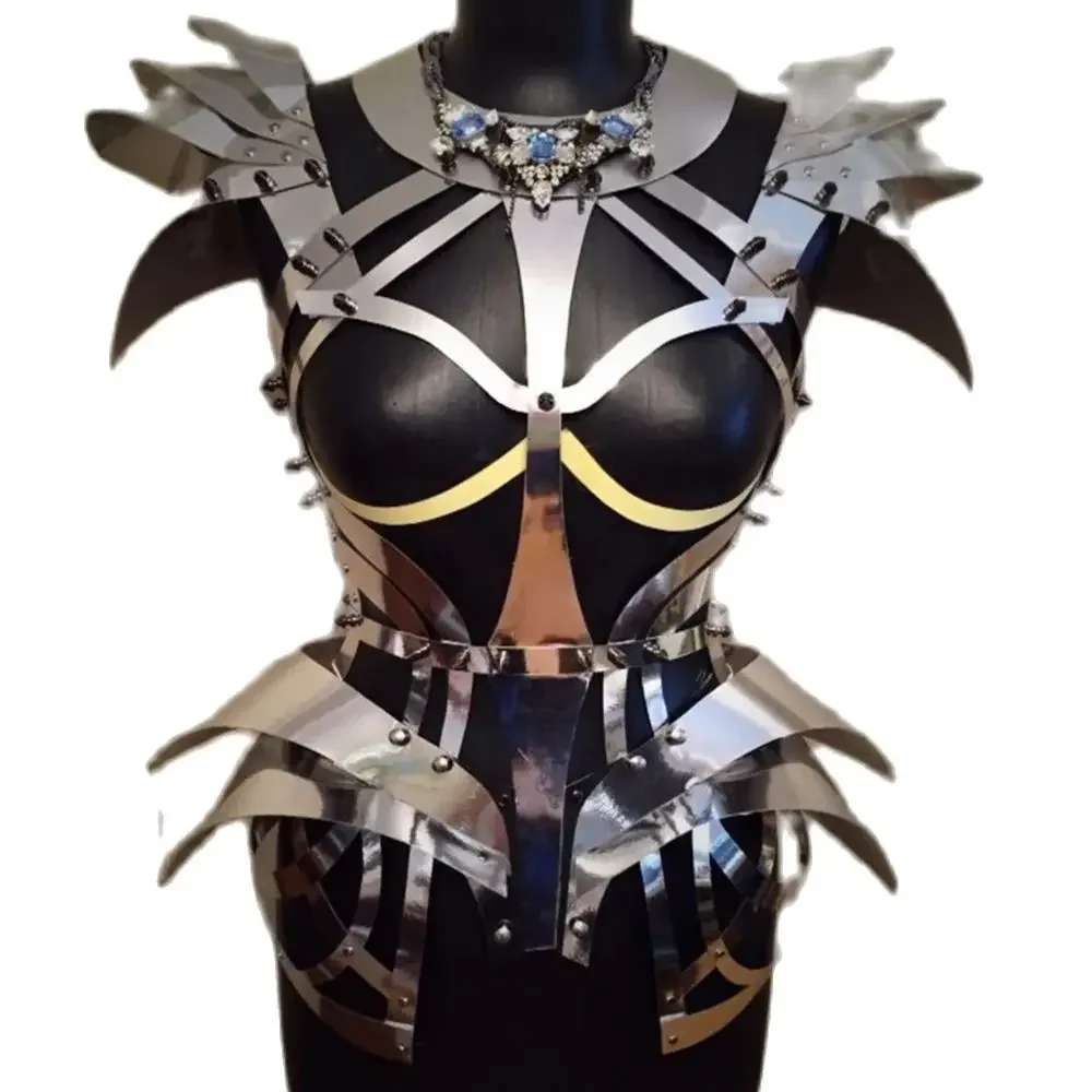 ナイトクラブ テクノロジー感 未来戦士 女性 ゴーゴーパフォーマンス ドレスバー 女性用レンズ レザー ホローアウト ドラッグクイーンコスチューム