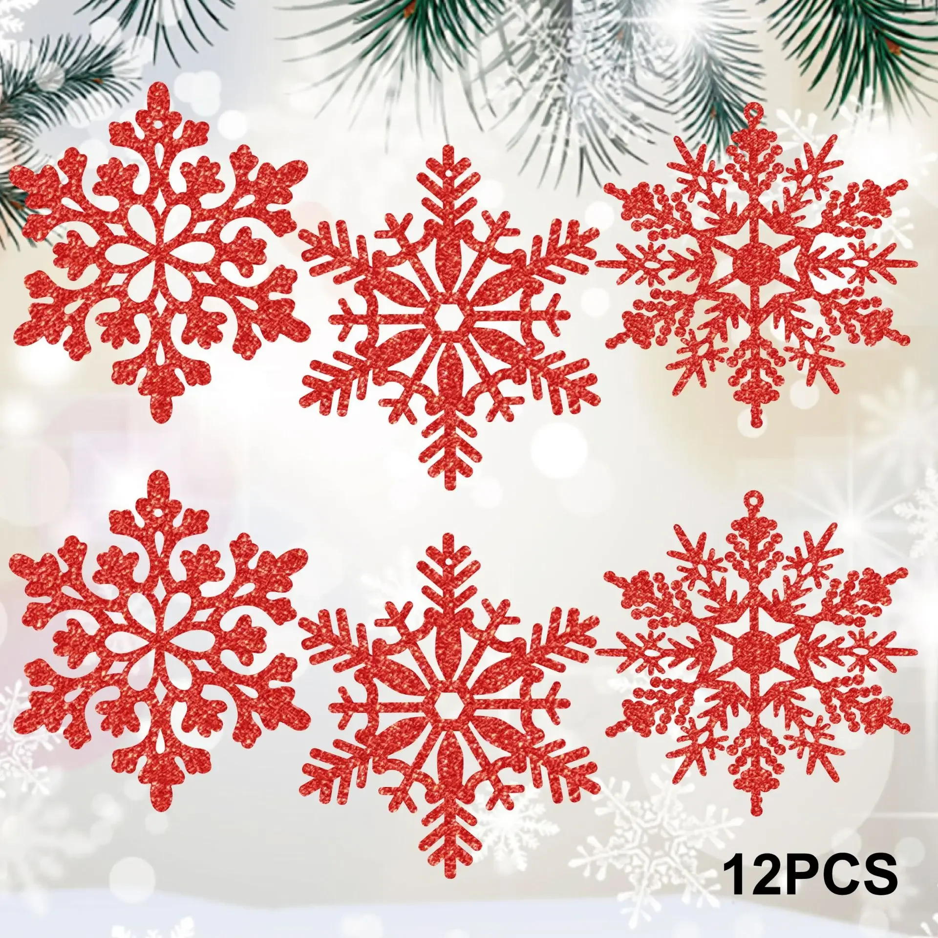 12pcs Plastic Snowflakes Fake Snow Flake Artificial Snow DIY Handmade Crafts Christmas Trees Ornaments Decorations for Home