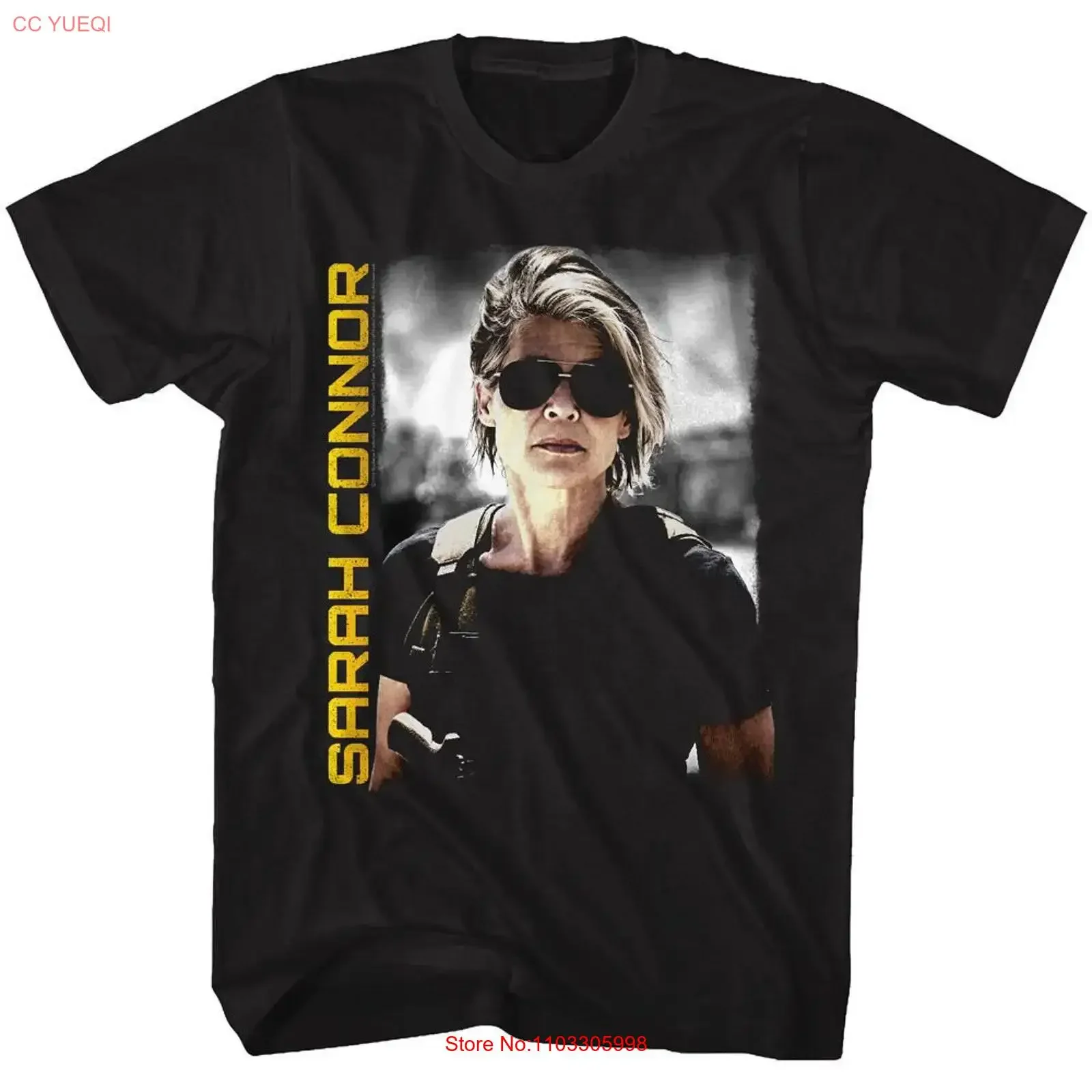 Terminator Dark Fate Sarah Conner T-shirt noir pour adulte, haut polyvalent à motif vintage délavé, pour un usage quotidien, unisexe, confortable