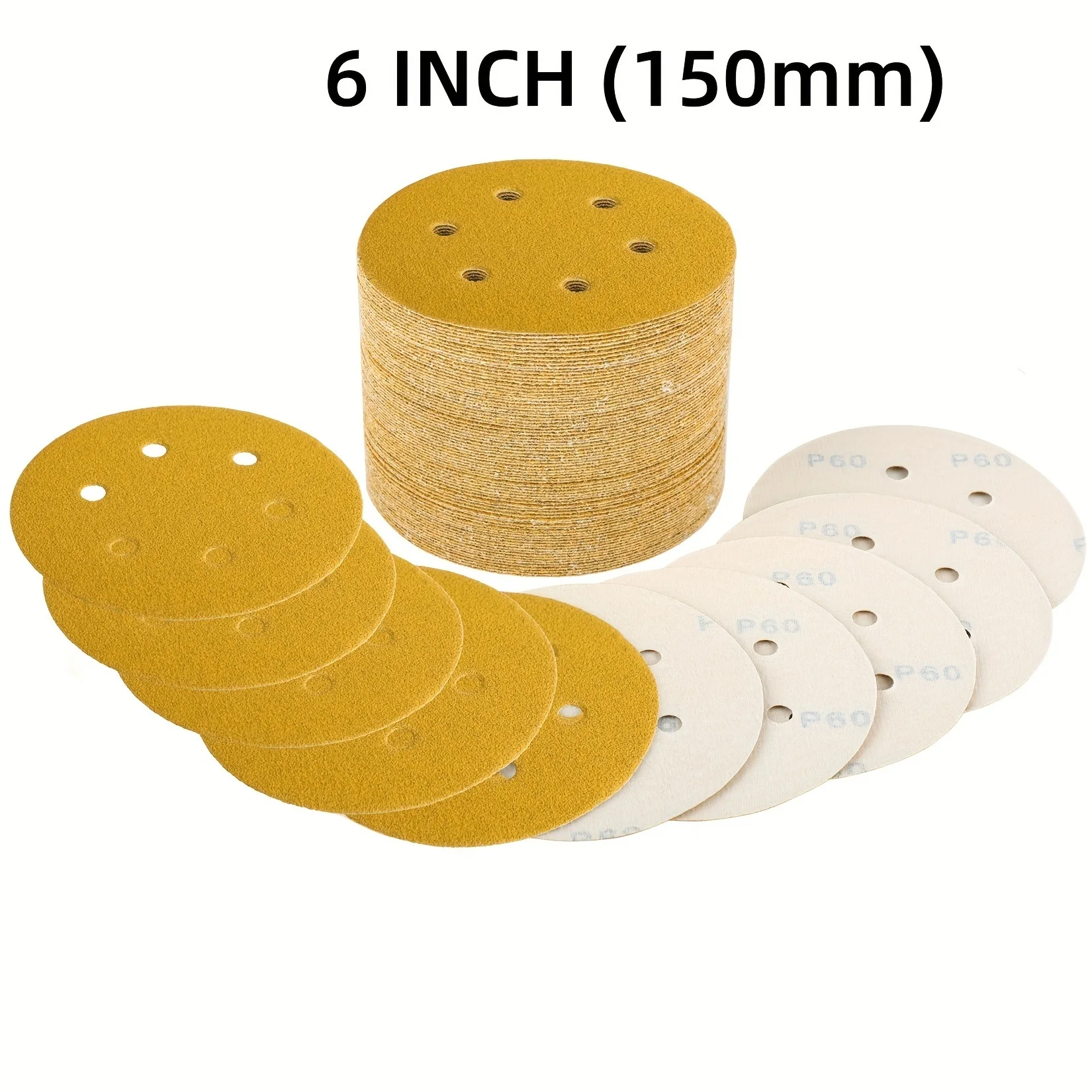 6-Zoll Schleifscheiben mit Klettverschluss, Schleifpapier 80 120 180 240 320 400 Körnung für Exzenterschleifer